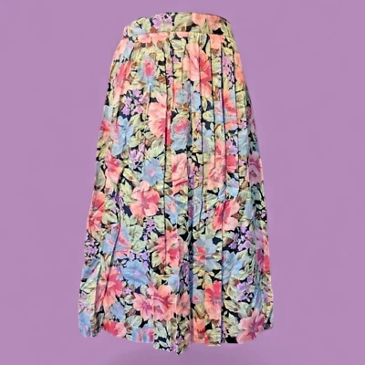 复古 PASTEL 花朵 MIDI 裙子 cottagecore grannycore 90 年代印花中长 M 3E — 第 1/4 张图片