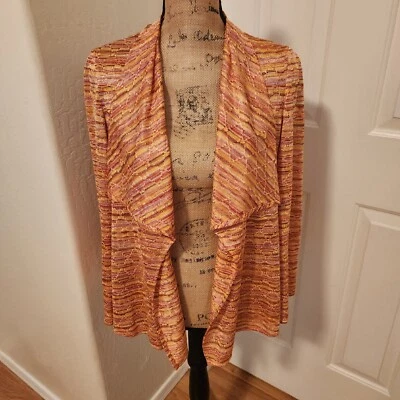 Peck & Peck Women's Size 10 Orange Colorful Knit Long Sleeve Open Cardigan - Image 1 of 4