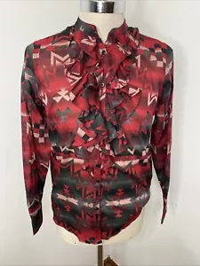 Ralph Lauren Jeans Co donna L blusa con volant e bottoni sud-ovest rosso western - Foto 1 di 7