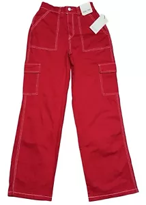 Rachel Paige Wide Leg Cargo Jeans   Y2k Red Women’s Size S 24x32 NWT - Picture 1 of 8