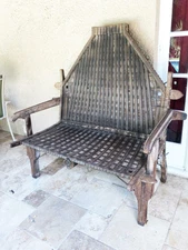 ECLECTIC Outdoor Bench, Reclaimed OXCART Rustic Iron Bench, Unique Zen Garden