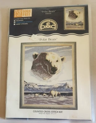 创意世界 DMC 出生免费计数十字绣套件北极熊全新复古 2000 — 第 1/4 张图片