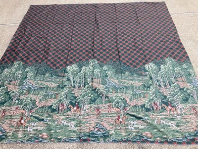 Fox Hunt Horse Equestrian Fabric Plaid Design 84” X 84” Estate Find - Image 1 of 4