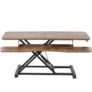 VIVO Adjustable 42" Standing Desk Monitor Riser, Vintage Brown Top, Black Frame - Picture 1 of 8