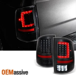 Fits 2009-2018 Dodge RAM *C-Shaped* Design Black LED TailLights Taillamps LH+RH - Picture 1 of 9