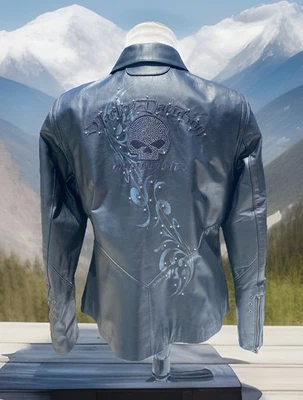 Harley Davidson Women WICKED Willie G Skull Rhinestone Leather Jacket XL BLING - Image 1 of 4