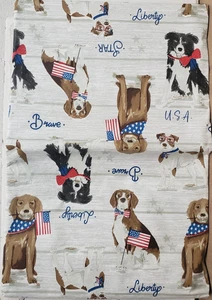Flannel Back Vinyl Tablecloth 52"x70" Oblong, AMERICAN PATRIOTIC DOGS W/FLAGS,HP - Picture 1 of 21
