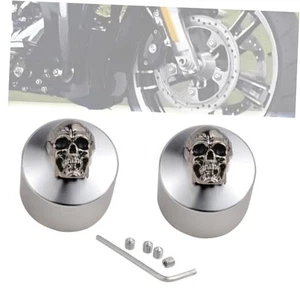  Alu Motorrad Achsmutter Abdeckungen, Totenkopf Form Vorderachse Mutter Kappe passend silber - Bild 1 von 8