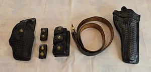 VTG Police BASKETWEVE Leather Duty Belt - 2 Holsters, and other accessories - Picture 1 of 23