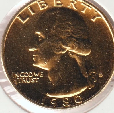 Very Nice 1980 US Washington 24k Gold Plated Quarter Dollar Collection Coin USA - Image 1 of 2