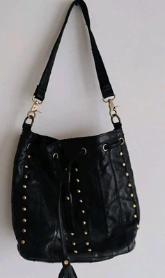 Bolso de Cuero Amerileather Borla Tachonada Cubo Negro Moto Lujo Hippie Motociclista Foto 1 de 4