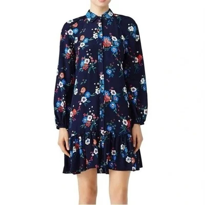 Vestido Camisa Tory Burch Gabrielle Azul Pensamiento Floral Seda Cintura Caída Para Mujer Talla 8 Foto 1 de 4