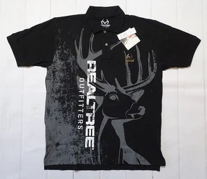 Realtree Outfitters Black Polo Shirt Deer Hunter Mens Large 10 Point Buck (L) - Picture 1 of 8