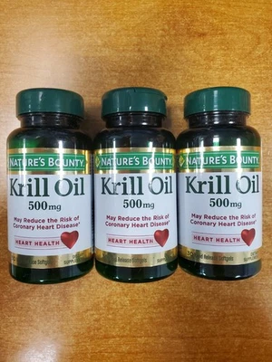 3 Pk: Nature's Bounty Krill Oil 500mg Heart Health 30 Softgels ea Exp. 10/26 1D - Image 1 of 4