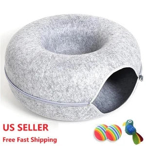 Cat Cave EXTRA LARGE Letto a Tunnel per Gatti da Interno Gatti,Cat Ciambella 24x24x11'' con 3 Giocattoli - Foto 1 di 14