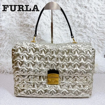 FURLA звезда выстеганная сумка с короткими ручками серебро кожи нейлона подлинный редкая - Изображение 1 из 4