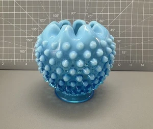Fenton Hobnail Blue Opalescent Glass 4” Tall 4” Wide Rose Bowl Vase VTG - Picture 1 of 24