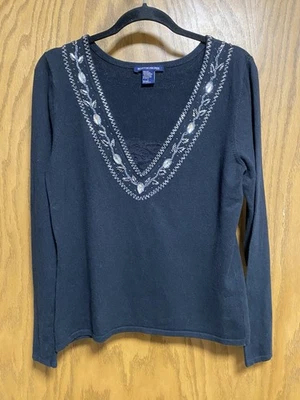 Suéter Pullover Boston Propio Mezcla Cachemira/Seda Cuentas Talla L Inserto de Encaje Y2K Foto 1 de 4