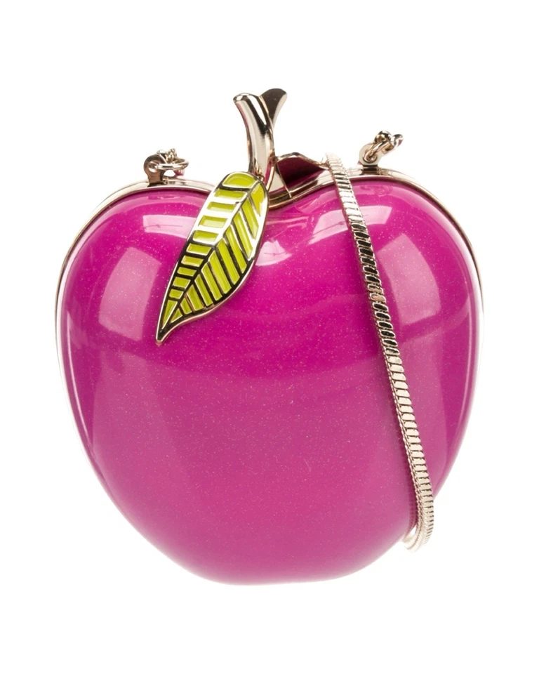 Bolso de Hombro Kate Spade “Lejos del Árbol” Rosa Lámina Metálica Resina Manzana RARO Foto 1 de 4
