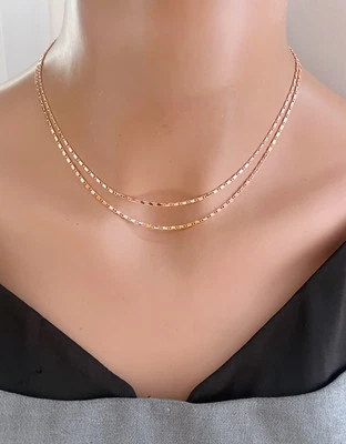 Dainty Rose Gold Chain Necklace Rose Gold Lace Chain Choker Necklace For Women - Image 1 of 4