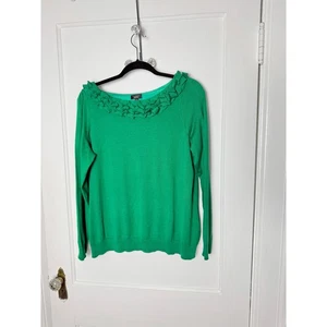 Talbots Green Ruffle Bow Neck Silk Cotton Lightweight Sweater Women's XL Petite - Picture 1 of 7