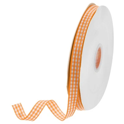 3/8 Inch 50 Yards Gingham Ribbon, Checkered Plaid Ribbon, Orange Yellow Foto 1 de 4