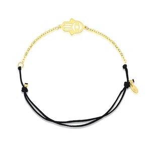 Meira T 14k Black String Yellow Gold Hamsa Bracelet - Picture 1 of 3