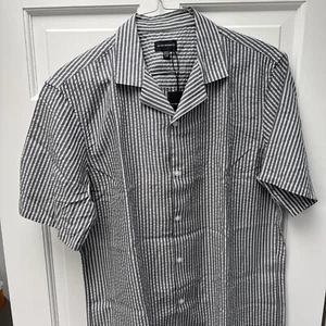 NWT Club Monaco Shirt Mens Seersucker Shirt Short Sleeve Sz L Grey Retail $89.50 - Picture 1 of 24