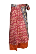 Red Boho Hippi Printed 2Sided Reversible Recycled Christmas Gift Gypsy Skirt