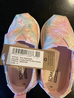 TOMS Pequeñas Alpargatas Rosa Tie Dye Lona Niñas’ Zapatos Regreso a la Escuela Talla 5 Nuevo en Caja Foto 1 de 4