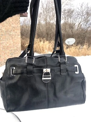 Calvin Klein Black Pebble Leather Convertible Satchel Shoulder Bag Buckle Accent - Image 1 of 4
