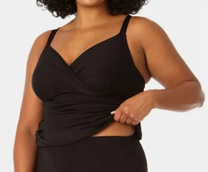 Anne Cole Women’s Surplice V Neck Underwire Tankini Top Black Size 16W, $82 - Picture 1 of 7