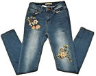 Encore Skinny Blue Jeans Juniors Size 1 Floral Embroidered Boutique Brand