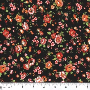 Tela Calico Color Otoño Flores Negra 100% Algodón - ELIGE EL TAMAÑO - Imagen 1 de 1
