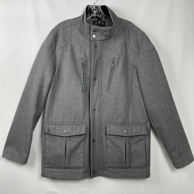 Abrigo Nautica Para Hombre Mediano Lana Cremallera Completa Gris a Presión Bolsillos Carga Largo Medio Foto 1 de 4