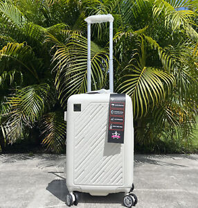 New Gabbiano Smokey White Carry On Luggage w/ Cup Holder 8 Wheels 20 X 14 X 10”