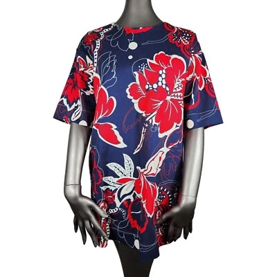 MALENE BIRGER Red Top Floral Blue White Tunic Blouse Shirt 34 4 - Image 1 of 4