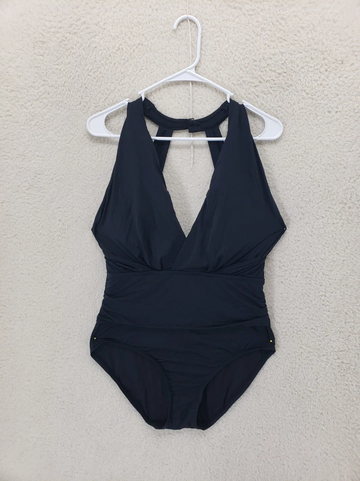 Traje de baño Badgley Mischka para mujer 12 azul marino mezcla de nailon cuello en V recortado una pieza Foto 1 de 4