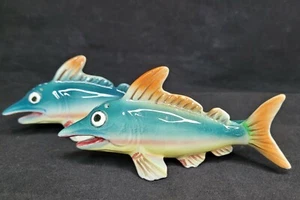 Vtg Japan Aqua Big Eyed Long Nose Fish Colorful Salt & Pepper Shakers~ Read - Picture 1 of 11