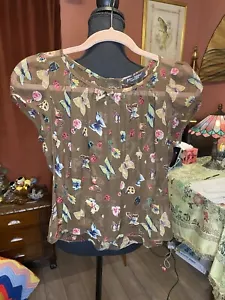 Vintage 90s Betsey Johnson New York brown butterfly babydoll blouse RARE size 4 - Picture 1 of 4