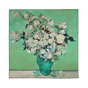 Vincent van Gogh, Roses, 35*35 in, Silk Art Scarf ,100% Mulberry Silk, Best Gift - Picture 1 of 9