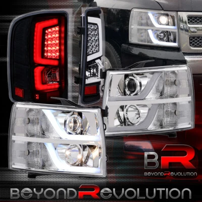 For 2007-2013 Clear Lens LED Tube DRL Headlamps + Black Housing LED Tail Light Foto 1 de 4
