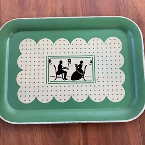 Antique Social Supper Tray Tin Lithograph Man Holding Yarn For Lady - Picture 1 of 5