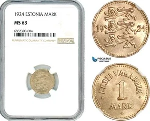 AJ464, Estonia, 1 Mark 1924, NGC MS63 - Picture 1 of 1