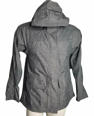 Chaqueta de lluvia prAna ligera con cremallera completa con capucha para senderismo pequeños bolsillos grises para mujer Foto 1 de 4