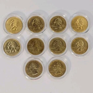 2001 Gold Plated Statehood Quarters, Lot of (10) Uncirculated - Picture 1 of 8