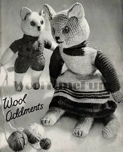 Strickmuster Vintage 1940er Jahre 2. Weltkrieg Spielzeug Katze & Kätzchen Verwendung Wollkuriositäten. - Bild 1 von 1