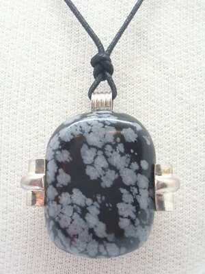 Ciondolo in ARGENTO 925 con OSSIDIANA FIOCCO DI NEVE - pendente Pietra Dura - - Immagine 1 di 4