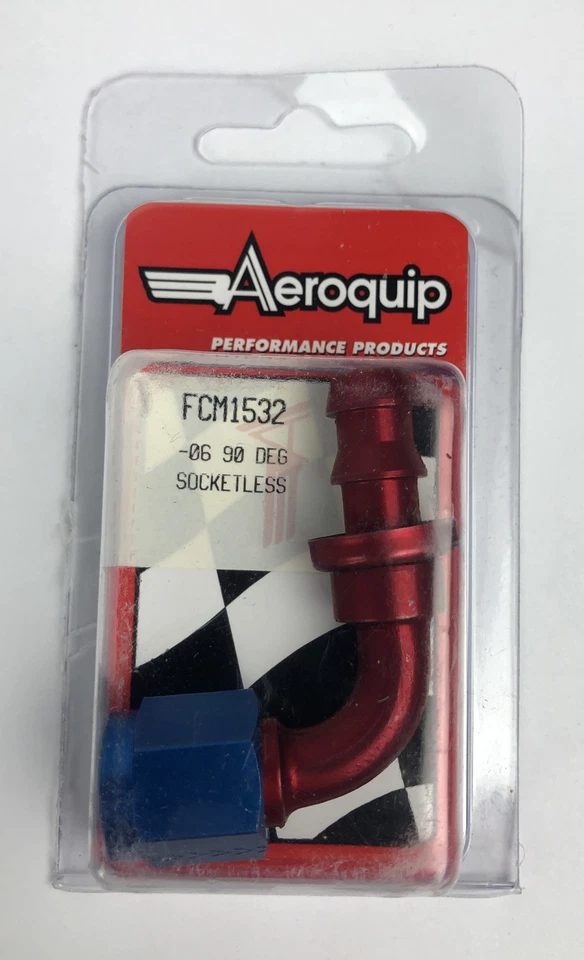 Aeroquip Blue/Red Fitting Hose End Socketless 90D 6AN Barb 6AN Female Al FCM1532 - Image 1 of 3