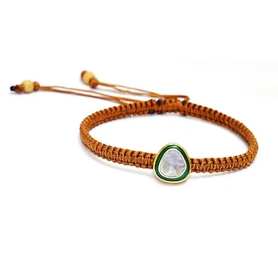 Brazalete ajustable trenzado hilo macramé marrón diamante plata de ley 925 Foto 1 de 4